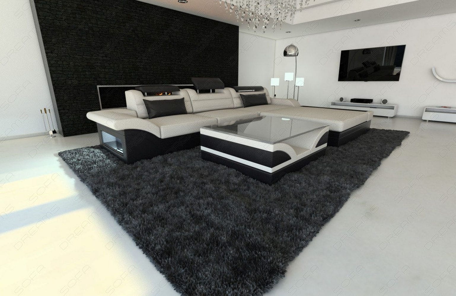 Design Stoffcouch Parma L Form mit LED-Beleuchtung
