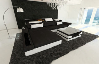 Ecksofa Parma L-Form aus Stoff Schwarz-Weiß