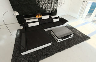 Ecksofa Parma L-Form aus Stoff Schwarz-Weiß