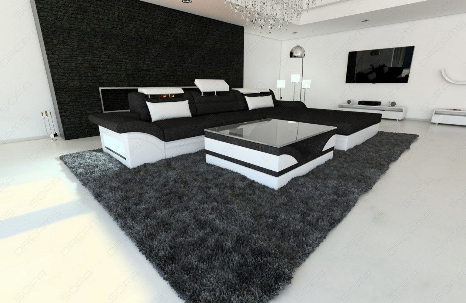 Design Stoffcouch Parma L Form mit LED-Beleuchtung