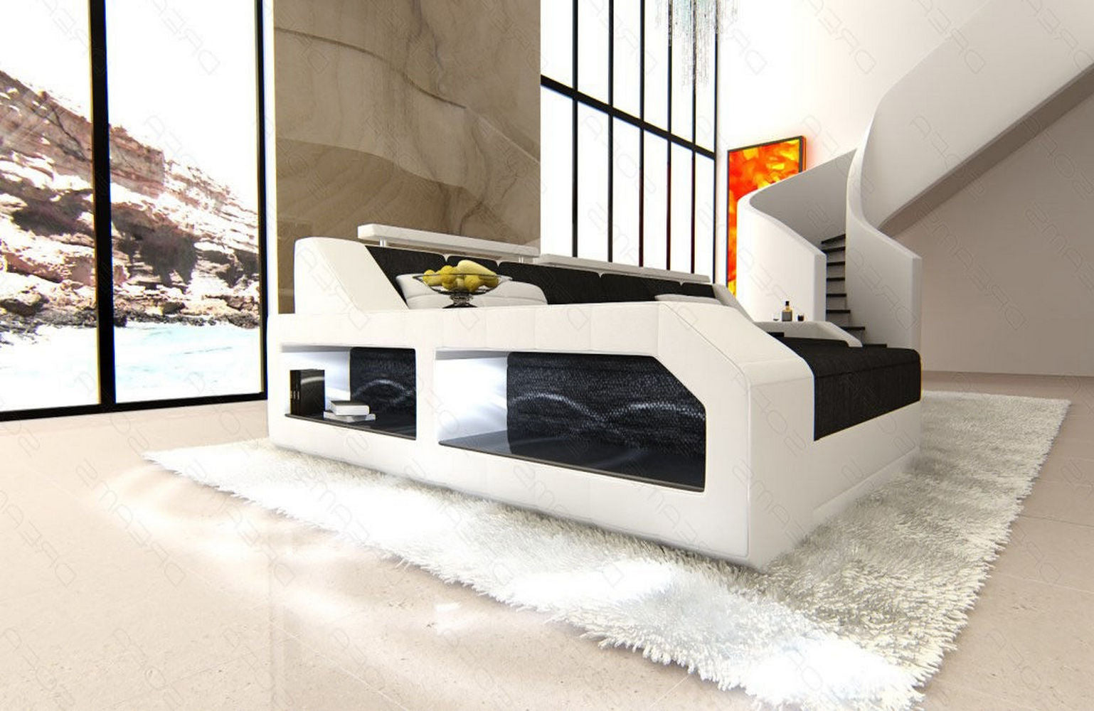 Polster-Couch Arezzo L-Form mit LED-Beleuchtung