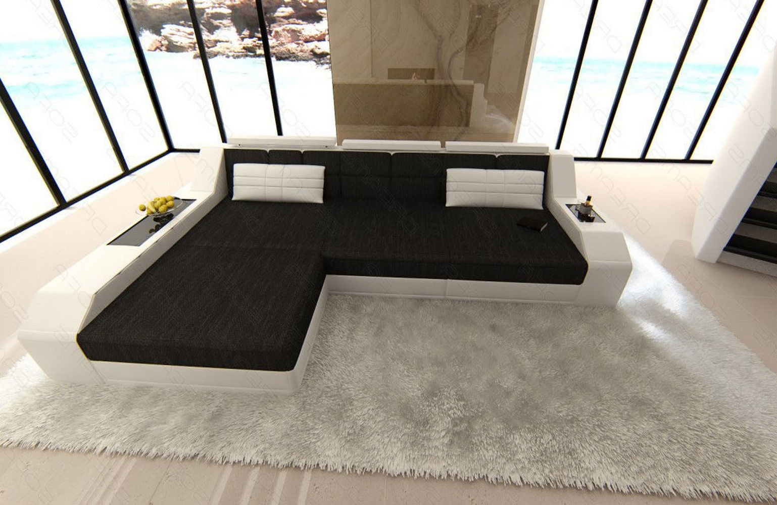 Polster-Couch Arezzo L-Form mit LED-Beleuchtung