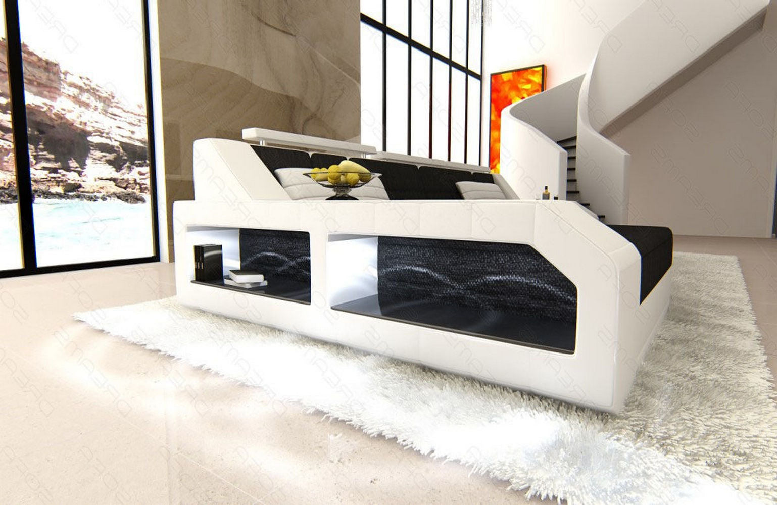 Polster-Couch Arezzo L-Form mit LED-Beleuchtung