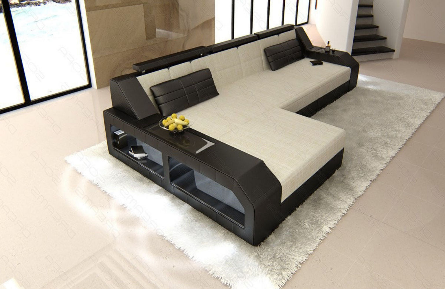 Polster-Couch Arezzo L-Form mit LED-Beleuchtung