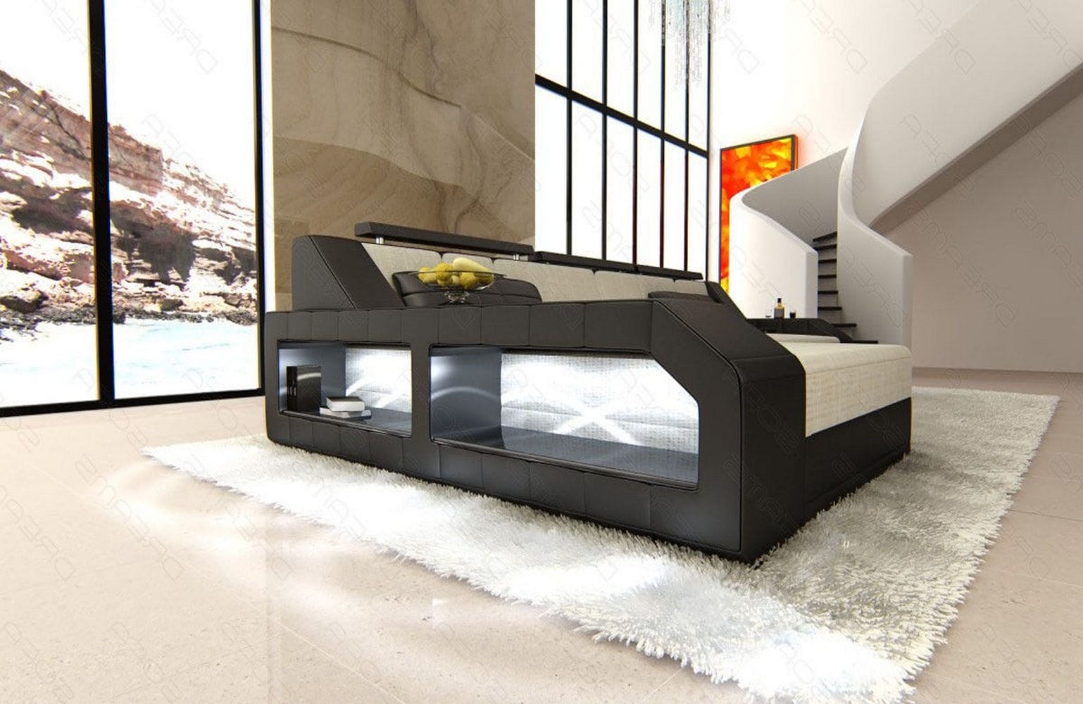 Ecksofa Arezzo L Form aus Stoff macchiato-schwarz