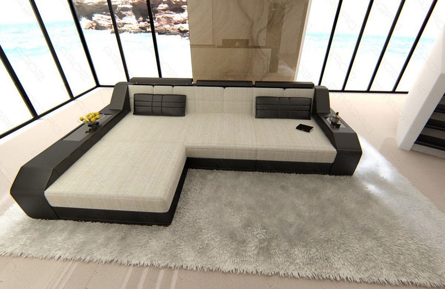 Ecksofa Arezzo L Form aus Stoff macchiato-schwarz
