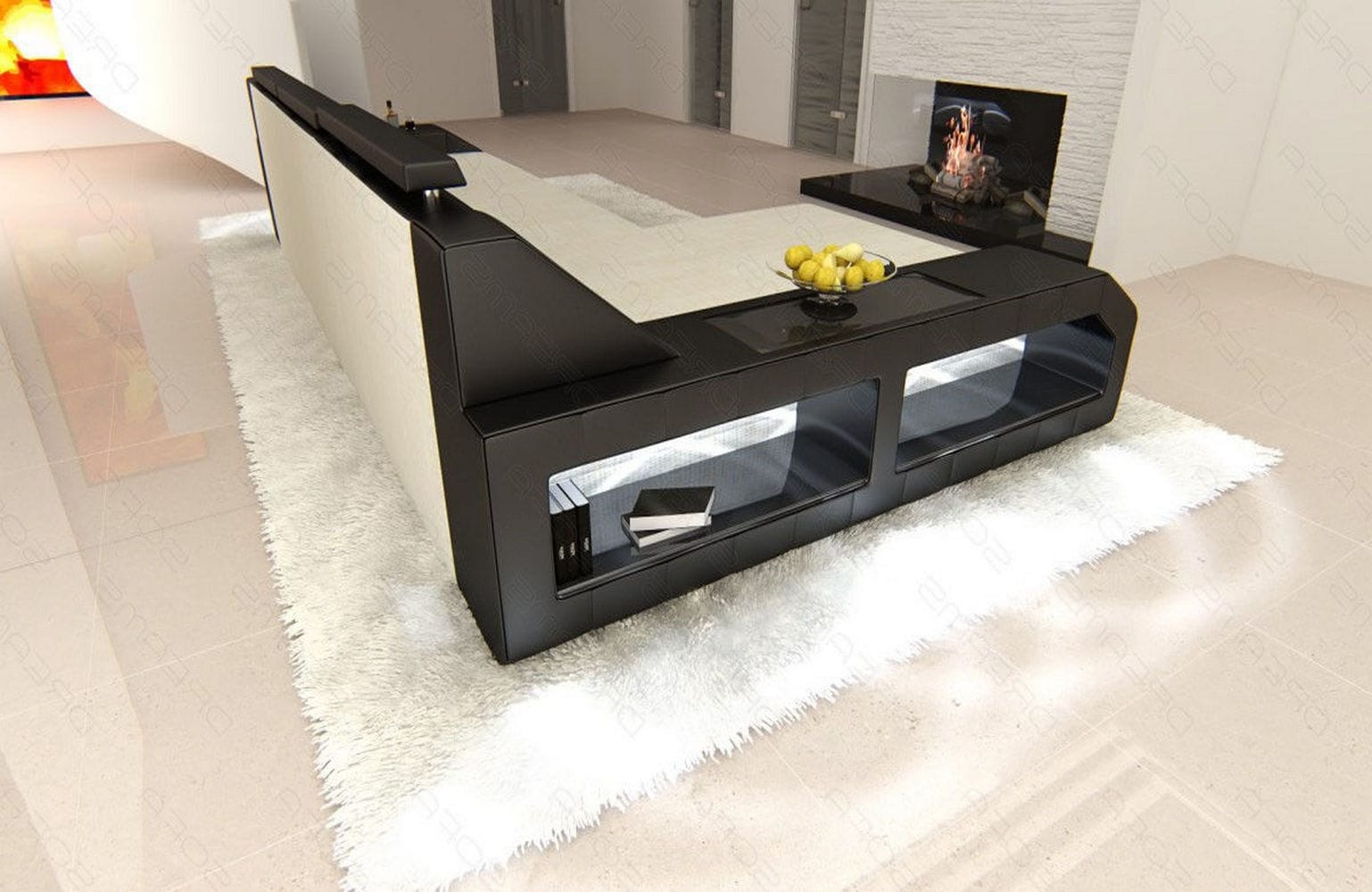Ecksofa Arezzo L Form aus Stoff macchiato-schwarz