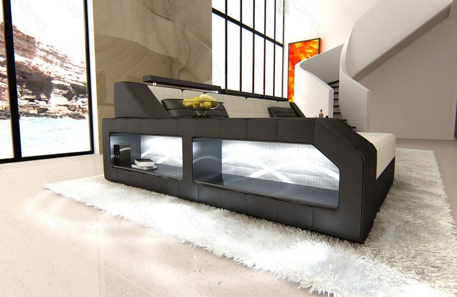 Ecksofa Arezzo L Form aus Stoff macchiato-schwarz