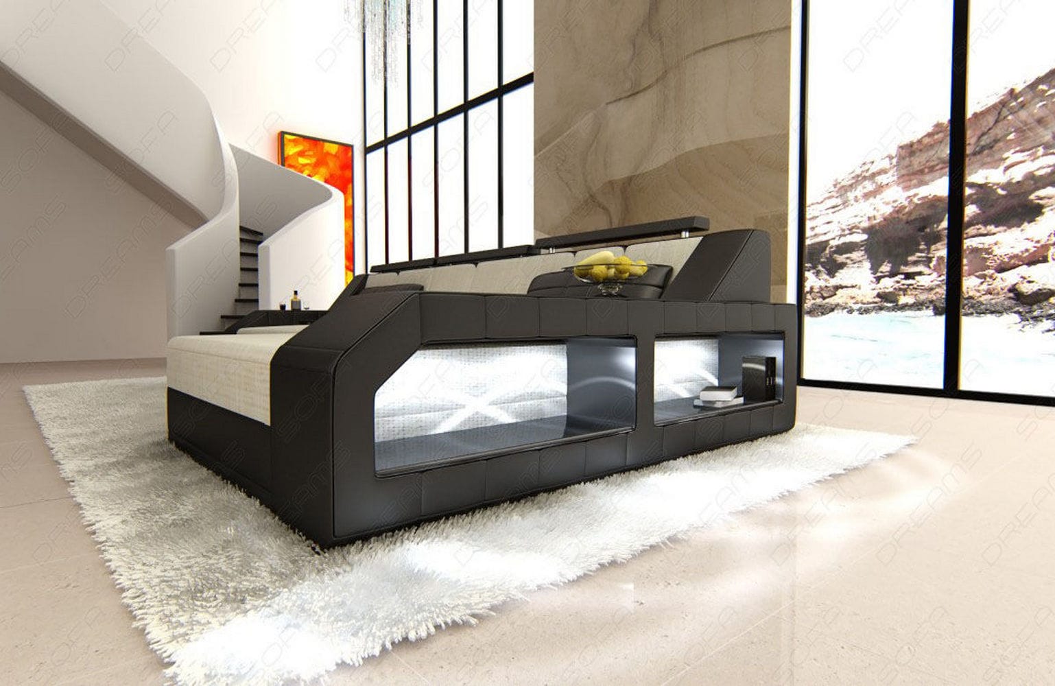 Ecksofa Arezzo L-Form aus Stoff Macchiato-Schwarz