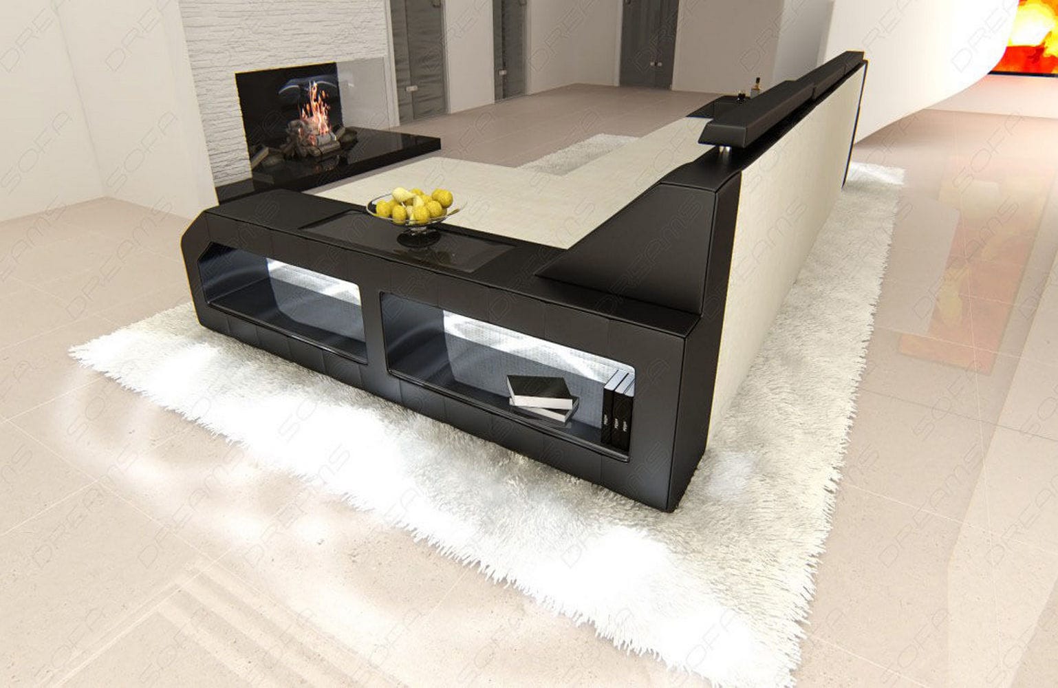 Ecksofa Arezzo L-Form aus Stoff Macchiato-Schwarz