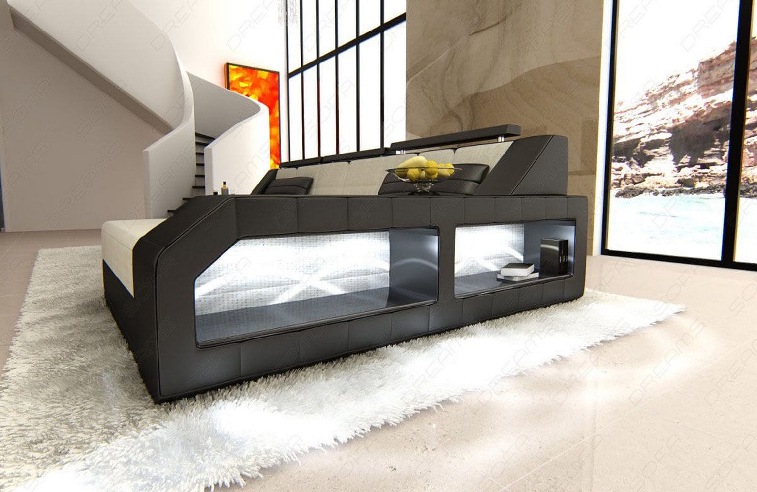 Ecksofa Arezzo L-Form aus Stoff Macchiato-Schwarz