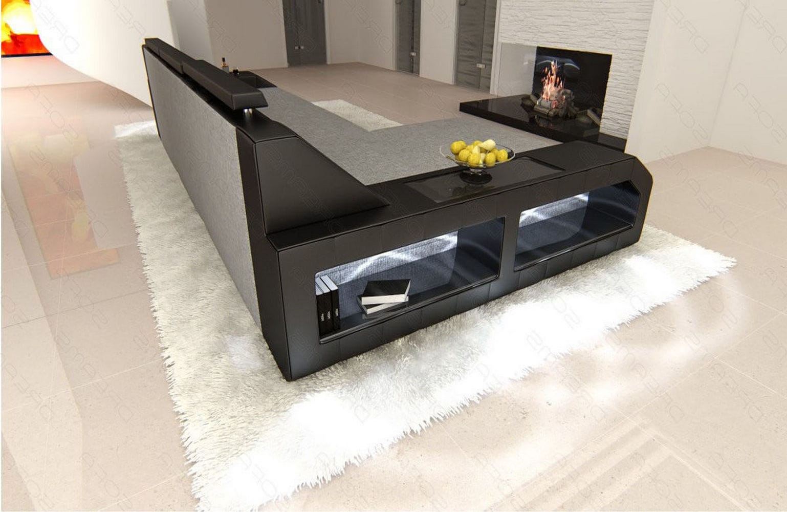 Polster-Couch Arezzo L-Form mit LED-Beleuchtung Grau-Schwarz