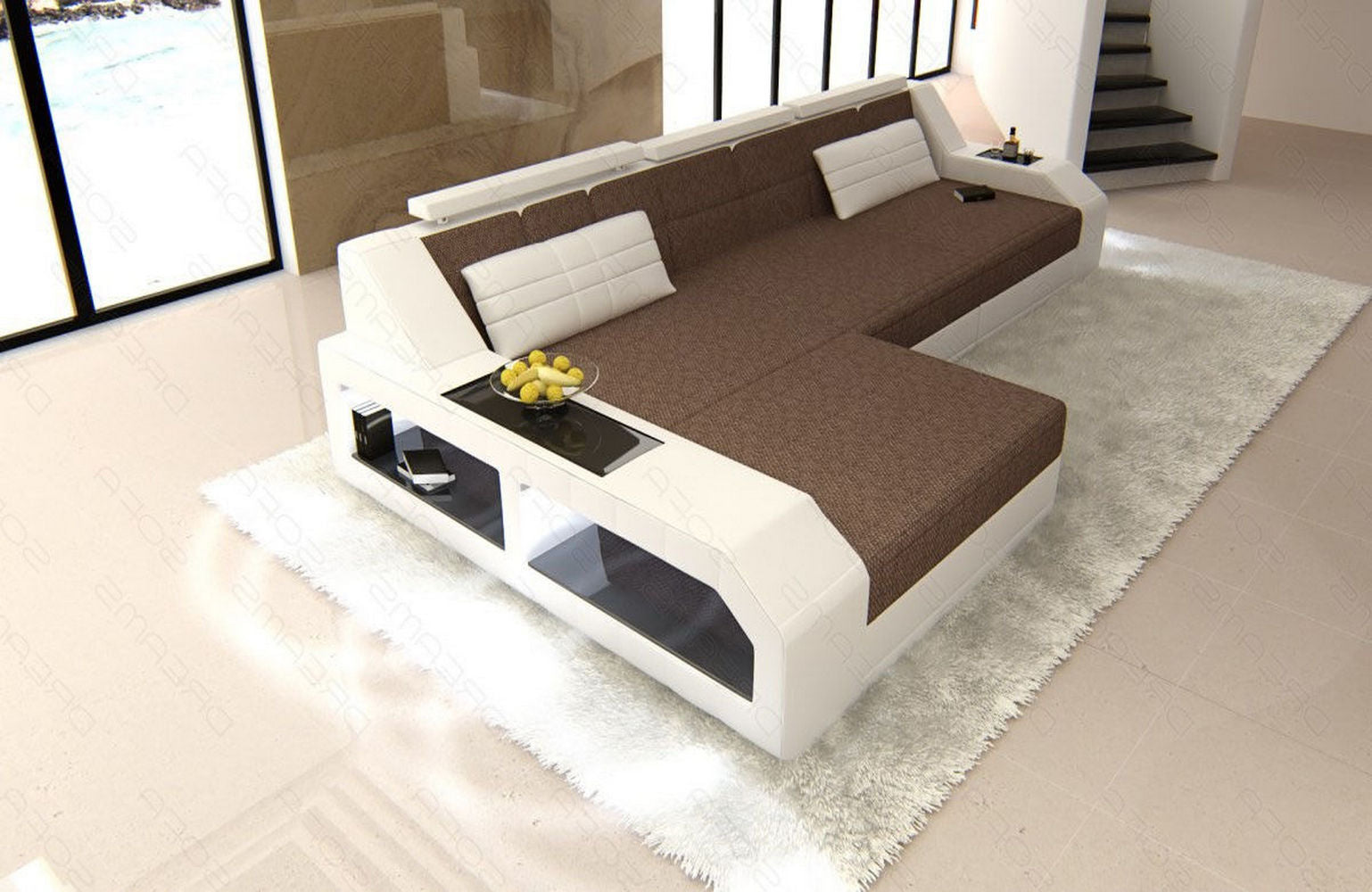 Polster-Couch Arezzo L-Form mit LED-Beleuchtung