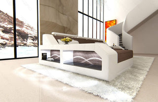 Ecksofa Arezzo L-Form aus Stoff Braun-Weiß