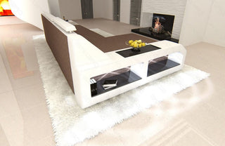 Ecksofa Arezzo L-Form aus Stoff Braun-Weiß
