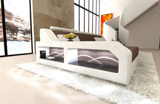 Ecksofa Arezzo L-Form aus Stoff Braun-Weiß