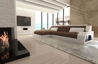 Ecksofa Arezzo L-Form aus Stoff Braun-Weiß