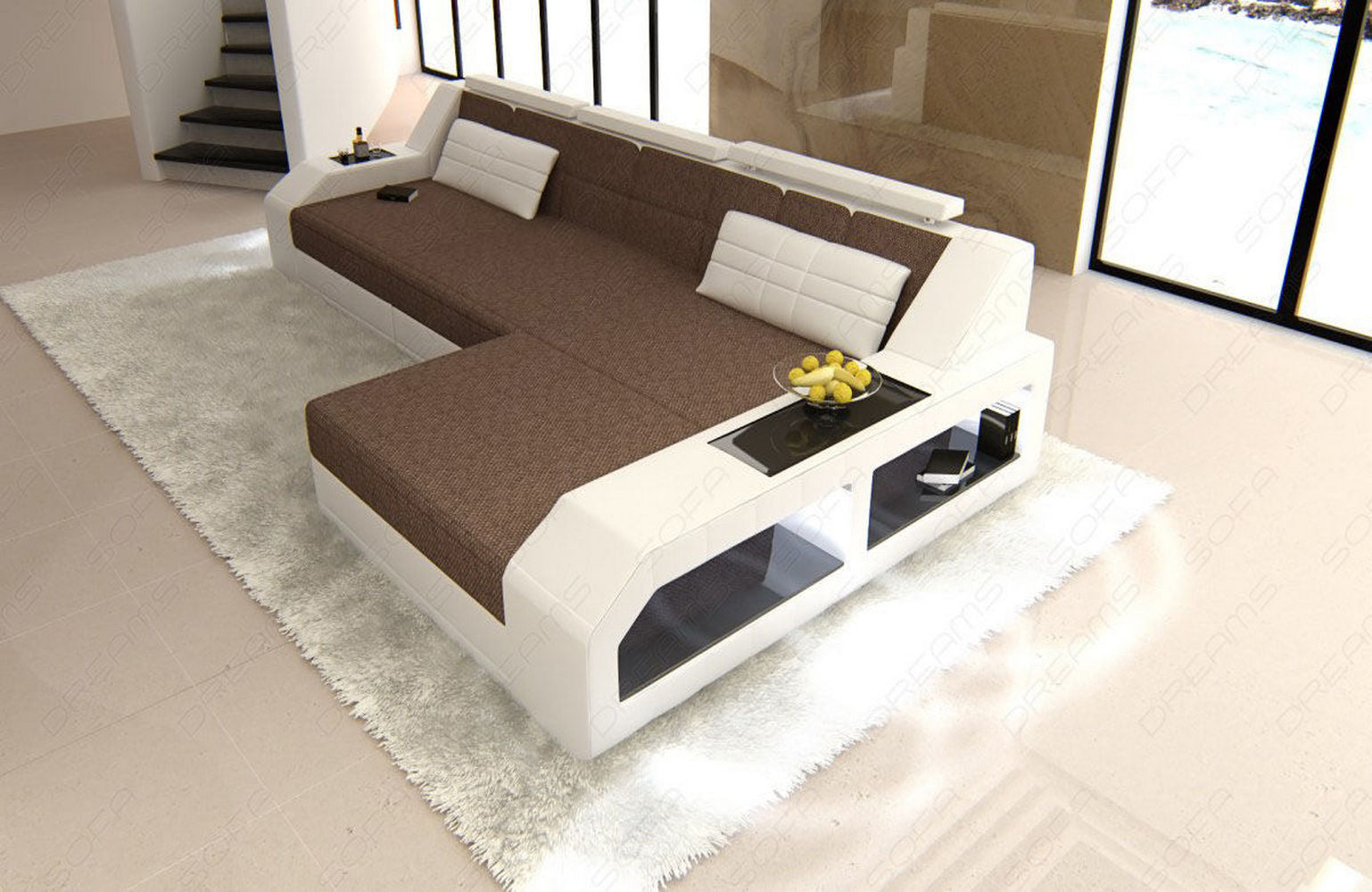 Polster-Couch Arezzo L-Form mit LED-Beleuchtung