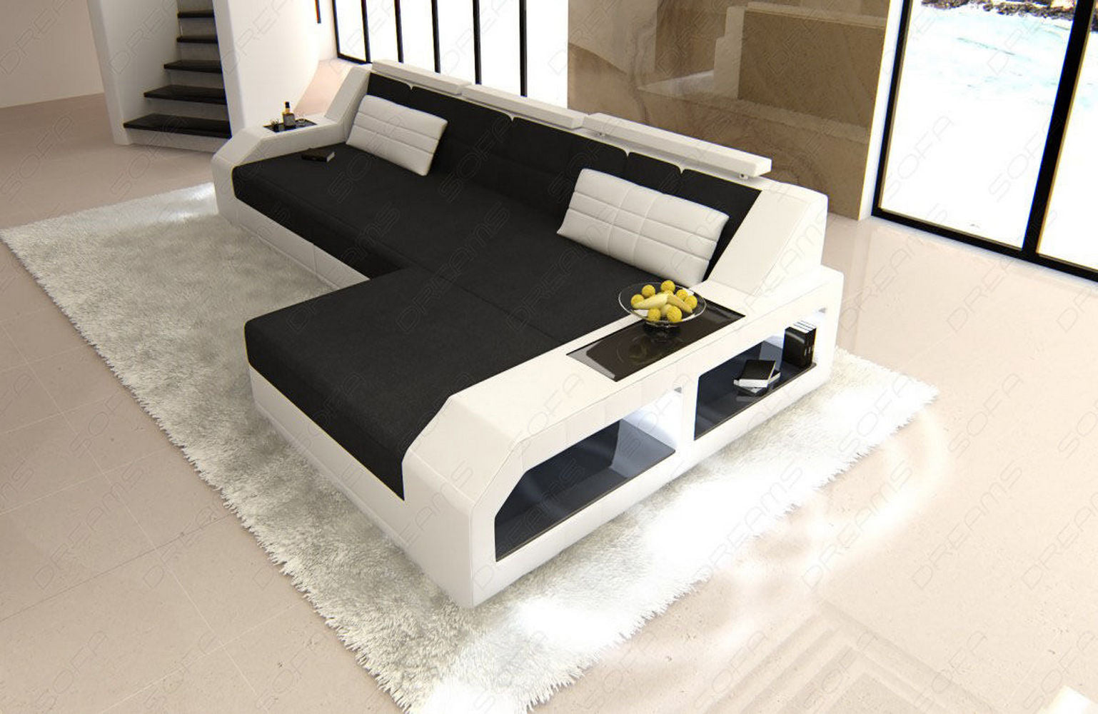 Polster-Couch Arezzo L-Form mit LED-Beleuchtung