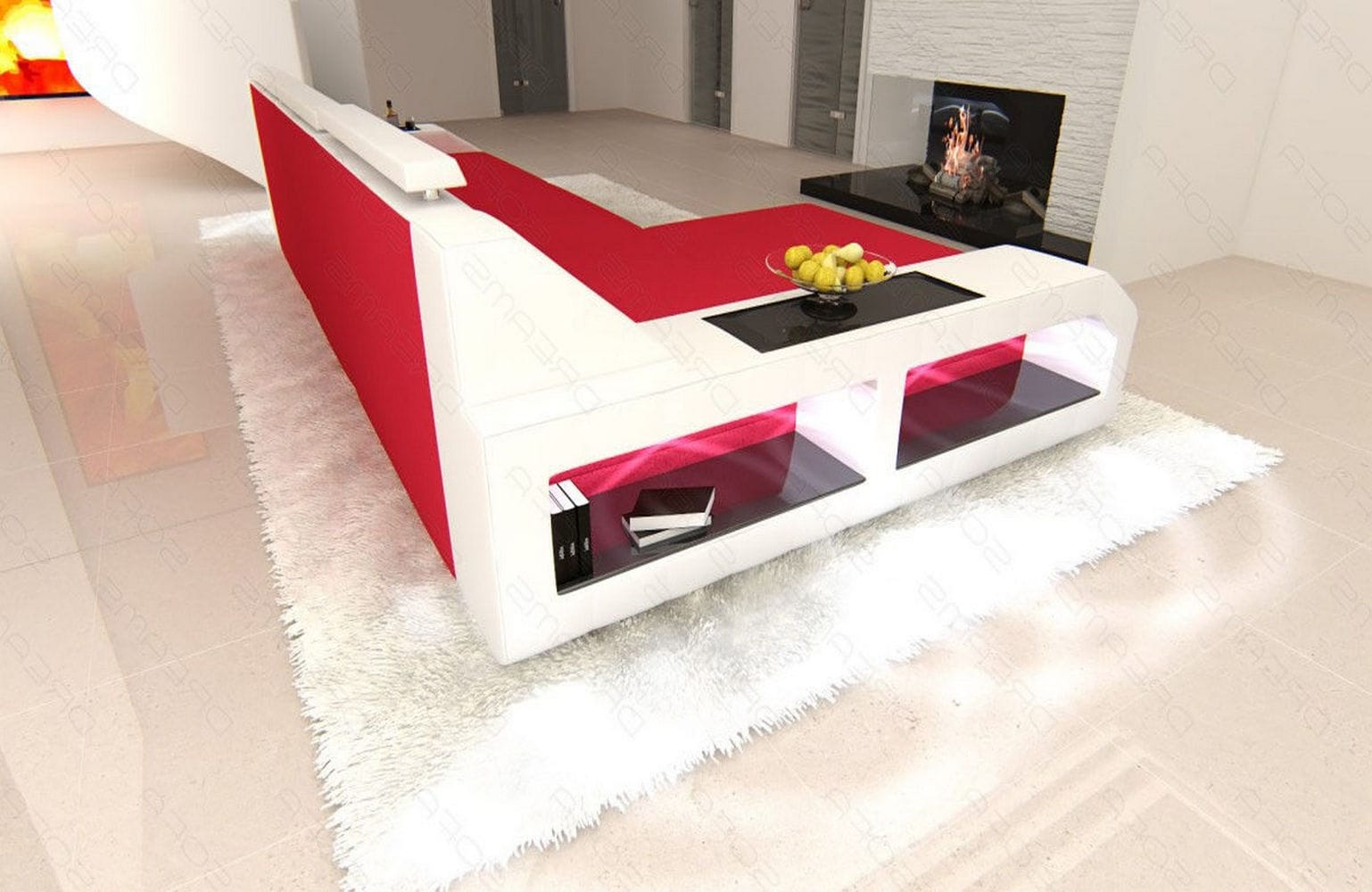 Ecksofa Arezzo L-Form aus Stoff Rot-Weiß
