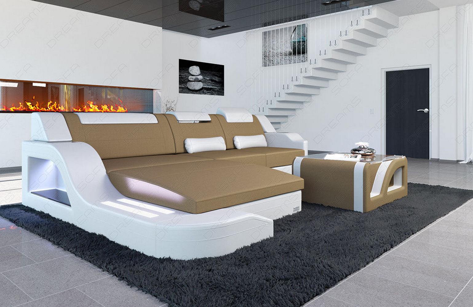 Stoffcouch Materialmix Palermo L-Form LED