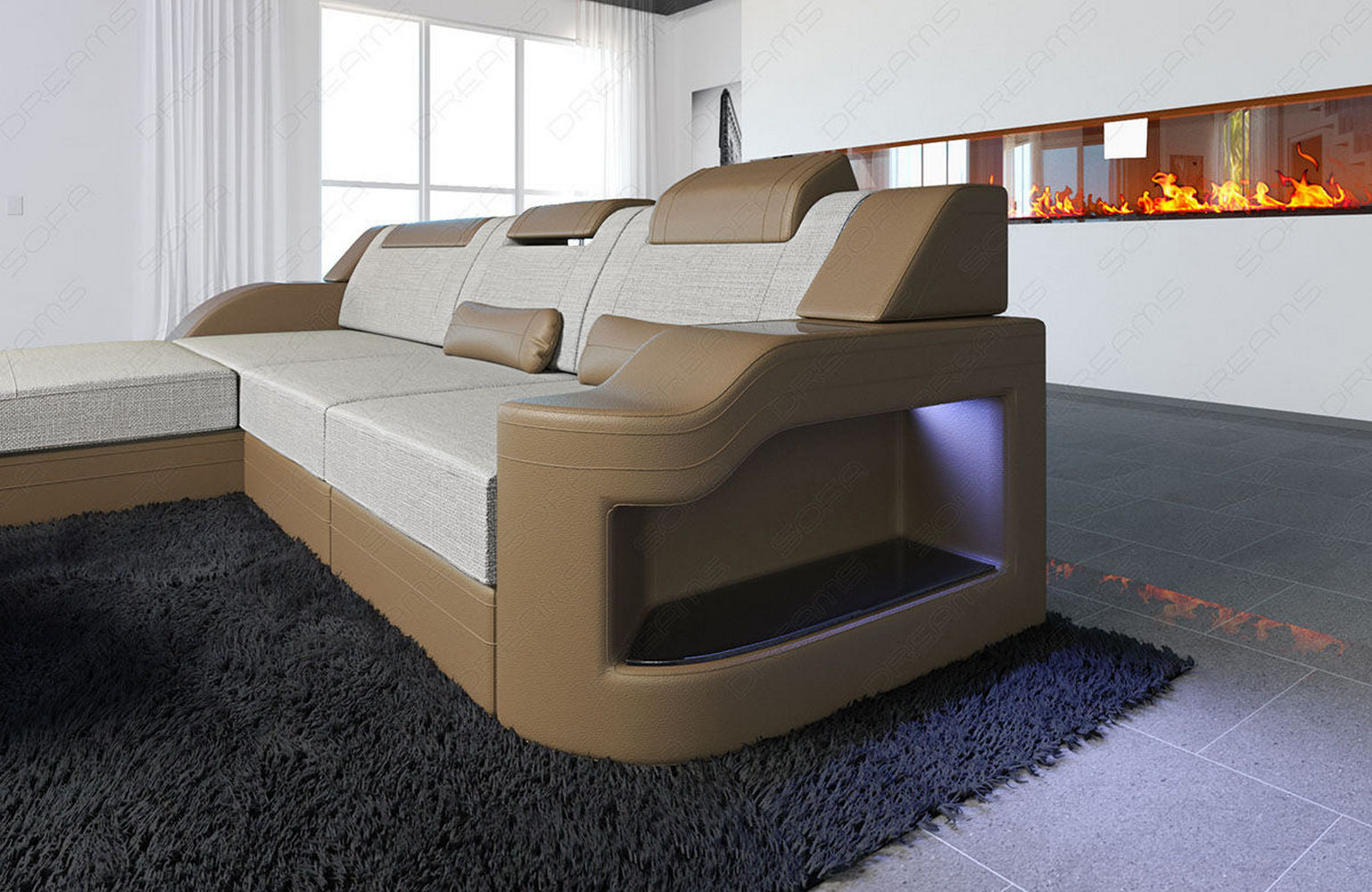 Stoffcouch Materialmix Palermo L-Form LED