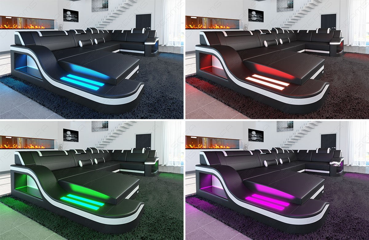 Stoffcouch Materialmix Palermo L-Form LED