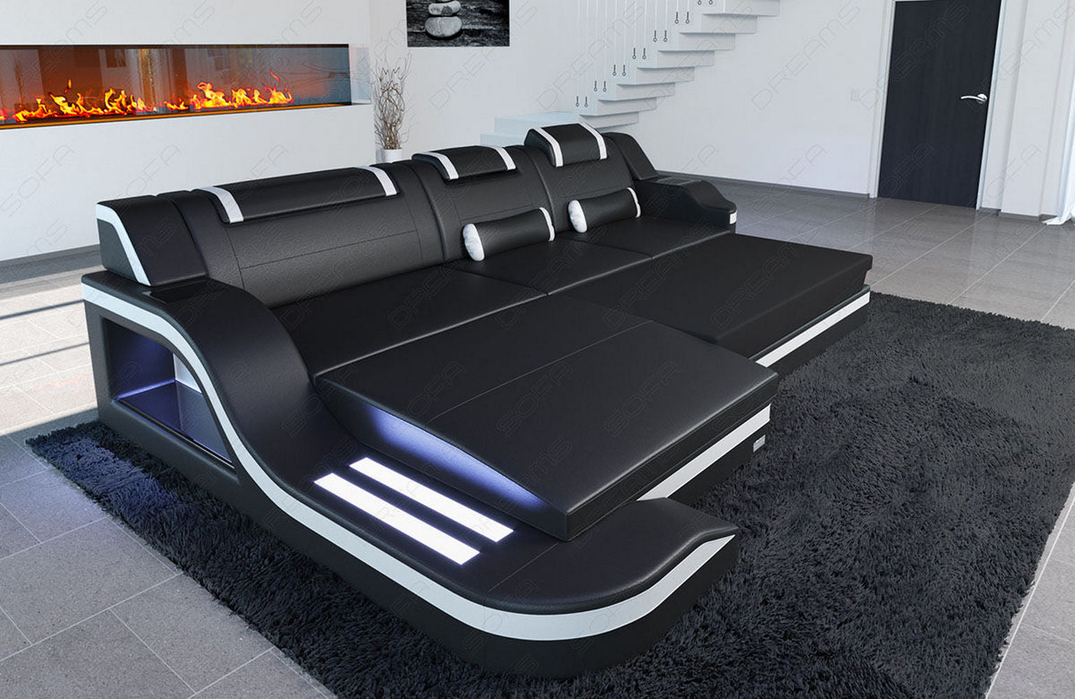 Stoffcouch Materialmix Palermo L-Form LED