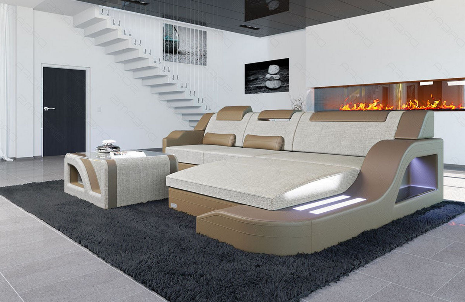 Stoffcouch Materialmix Palermo L-Form LED