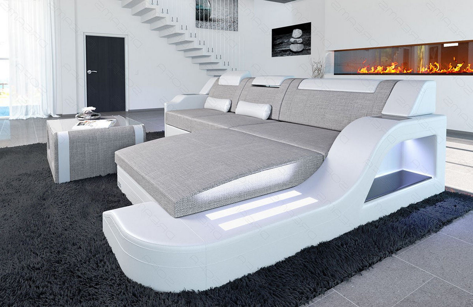 Stoffcouch Materialmix Palermo L-Form LED