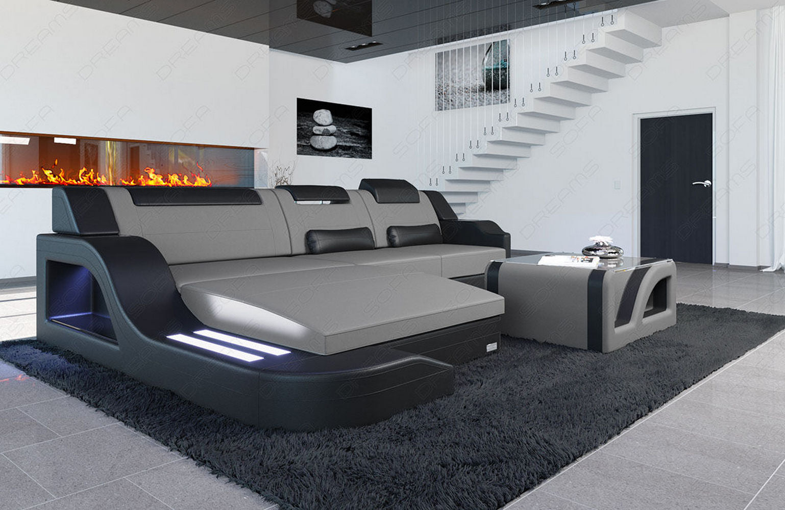 Stoffcouch Materialmix Palermo L-Form LED