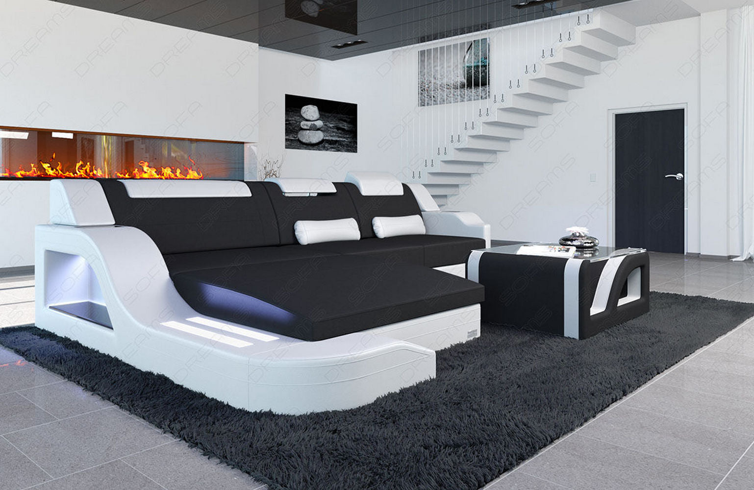 Stoffcouch Materialmix Palermo L-Form LED