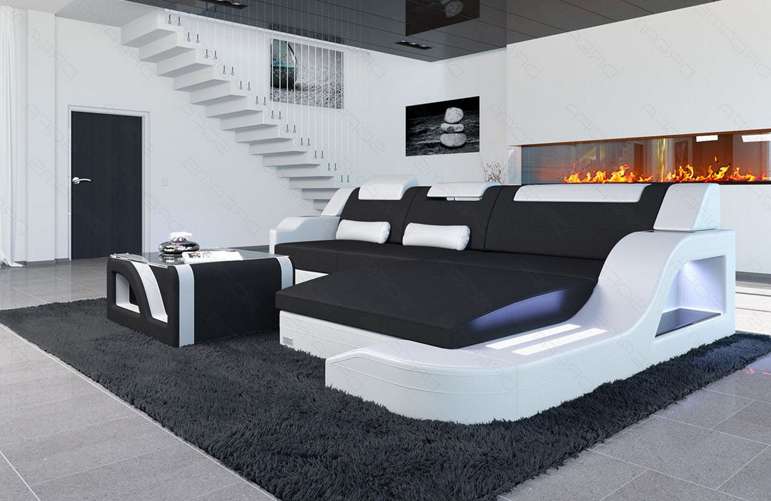 Stoffcouch Materialmix Palermo L-Form LED