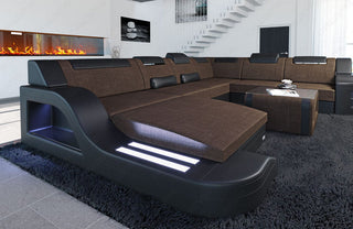 XXL Stoff Wohnlandschaft Palermo U-Form Braun-Schwarz