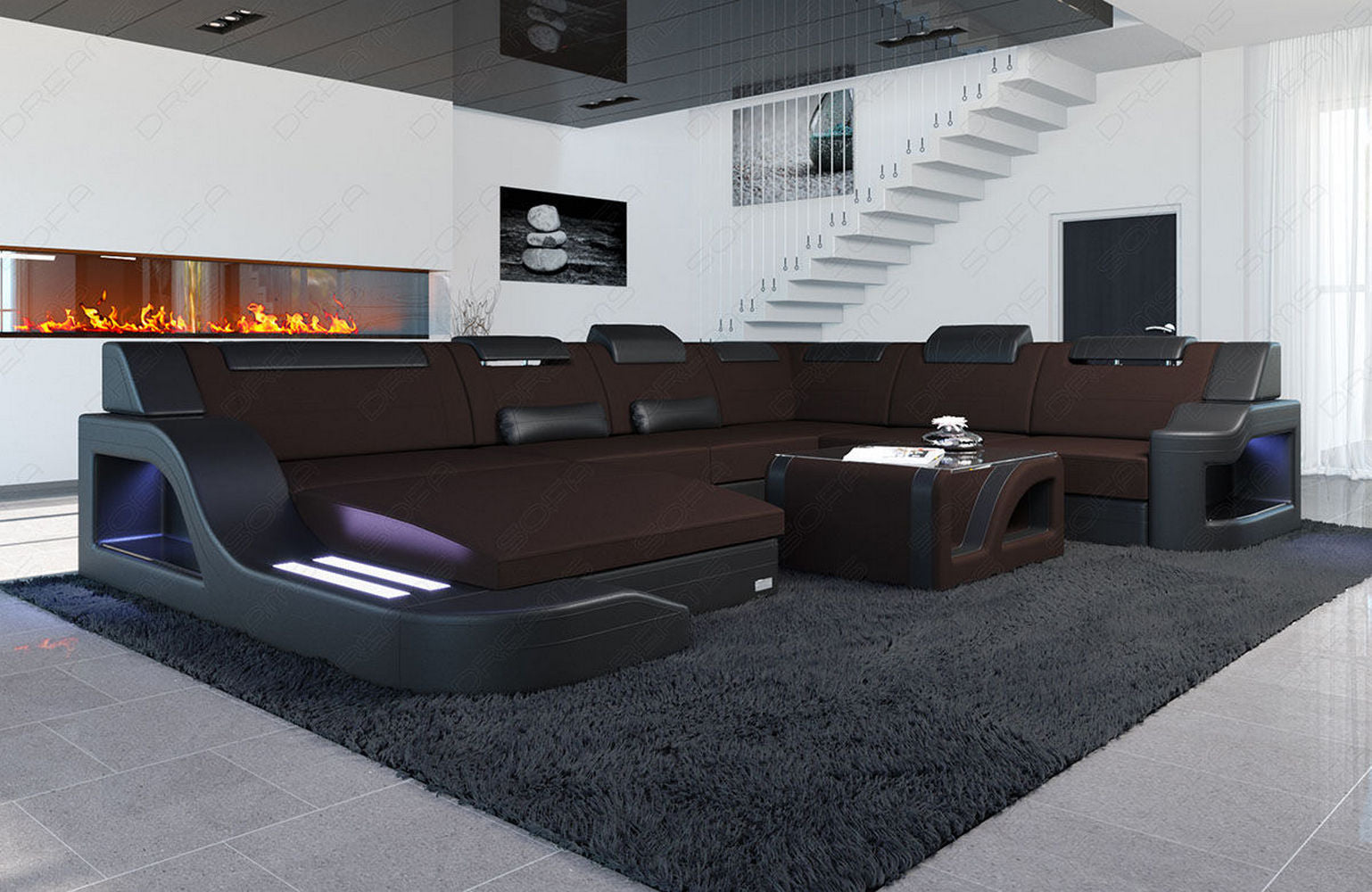 Designer Stoff-Wohnlandschaft Palermo XL LED