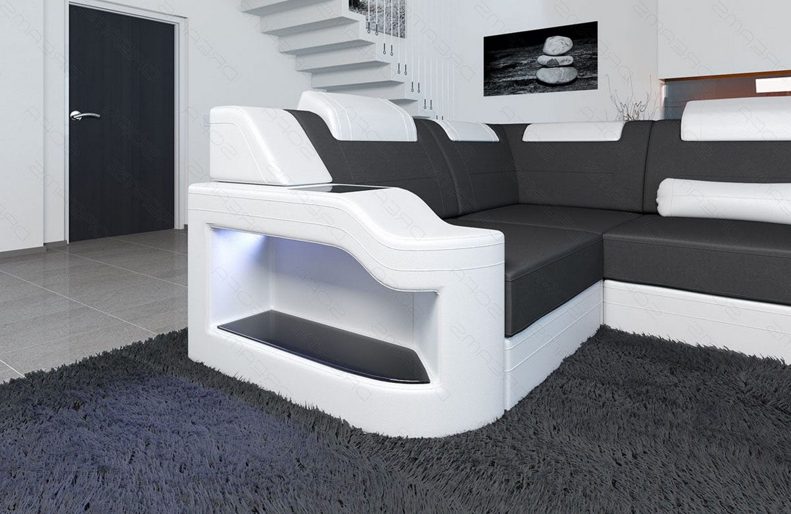 New Look Stoff-Wohnlandschaft Palermo LED Dunkelgrau-Weiß