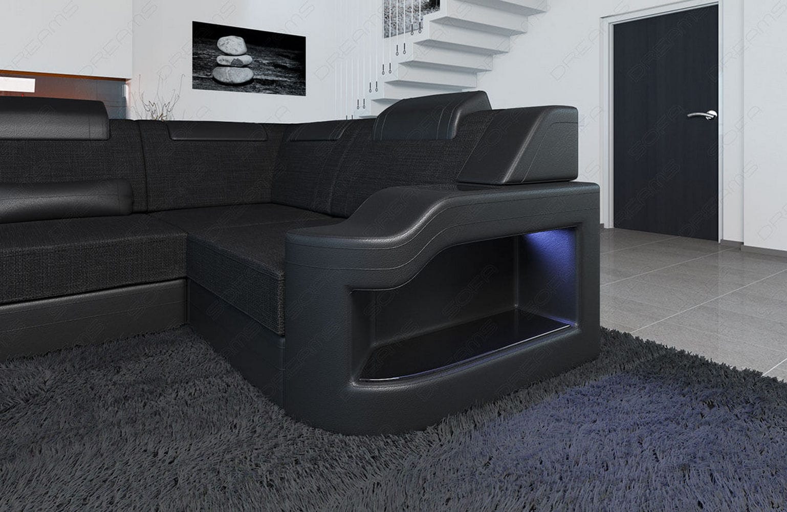New Look Stoff-Wohnlandschaft Palermo LED Schwarz-Schwarz