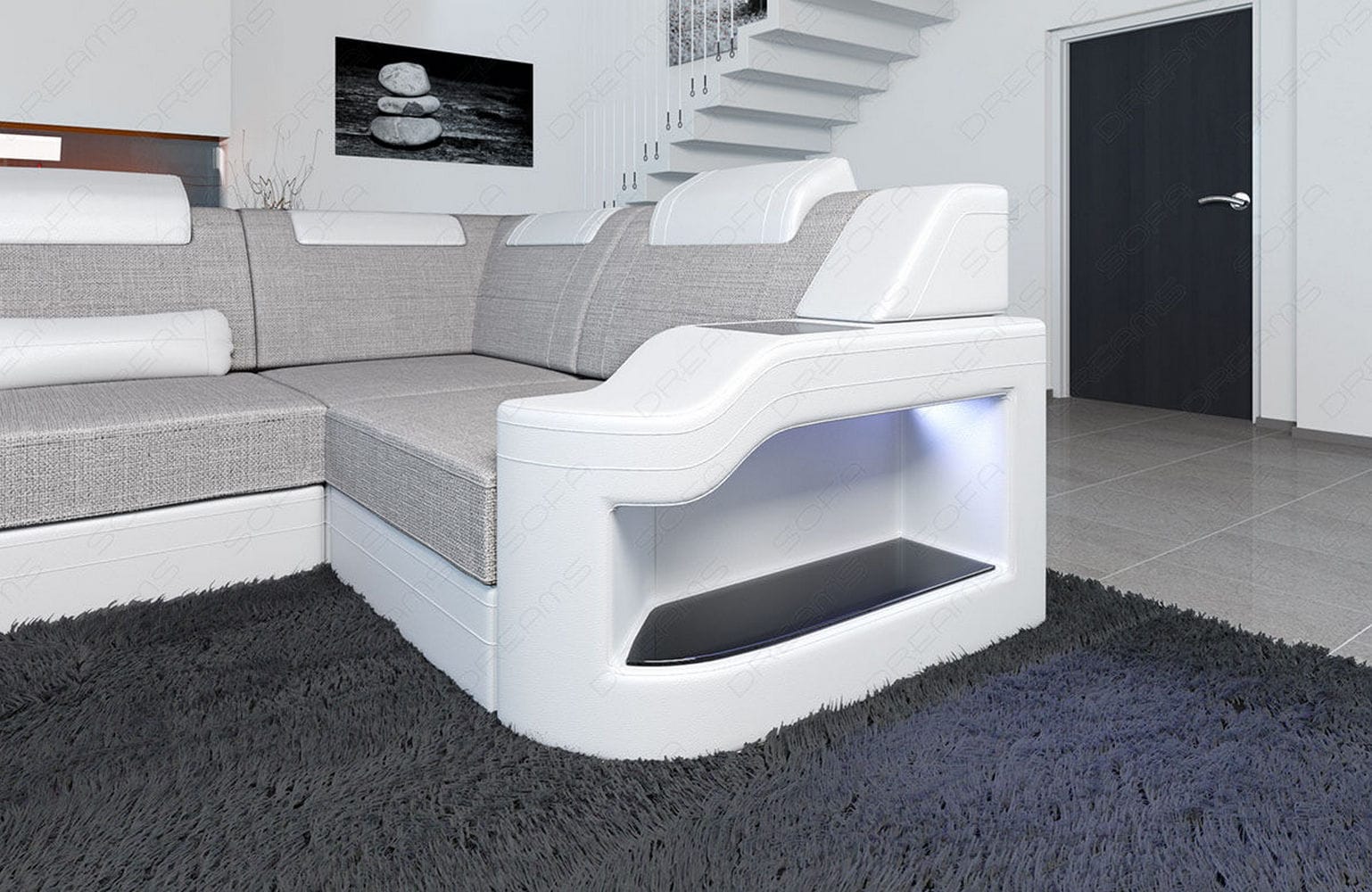 New Look Stoff-Wohnlandschaft Palermo LED Macchiato-Weiß