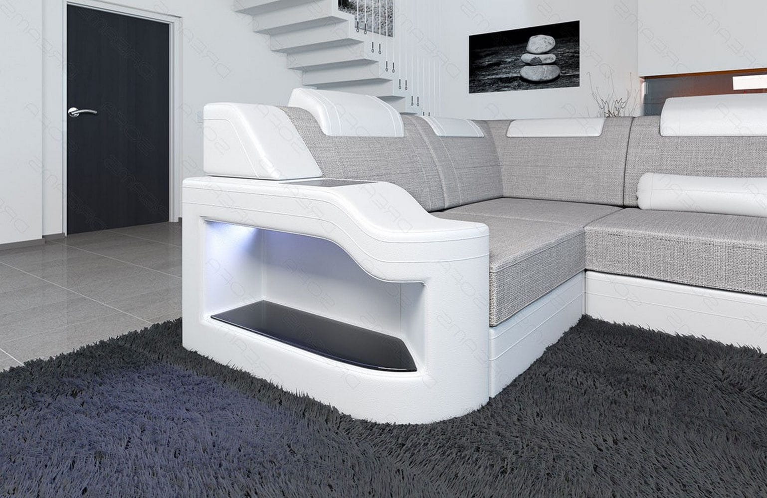 New Look Stoff-Wohnlandschaft Palermo LED Macchiato-Weiß