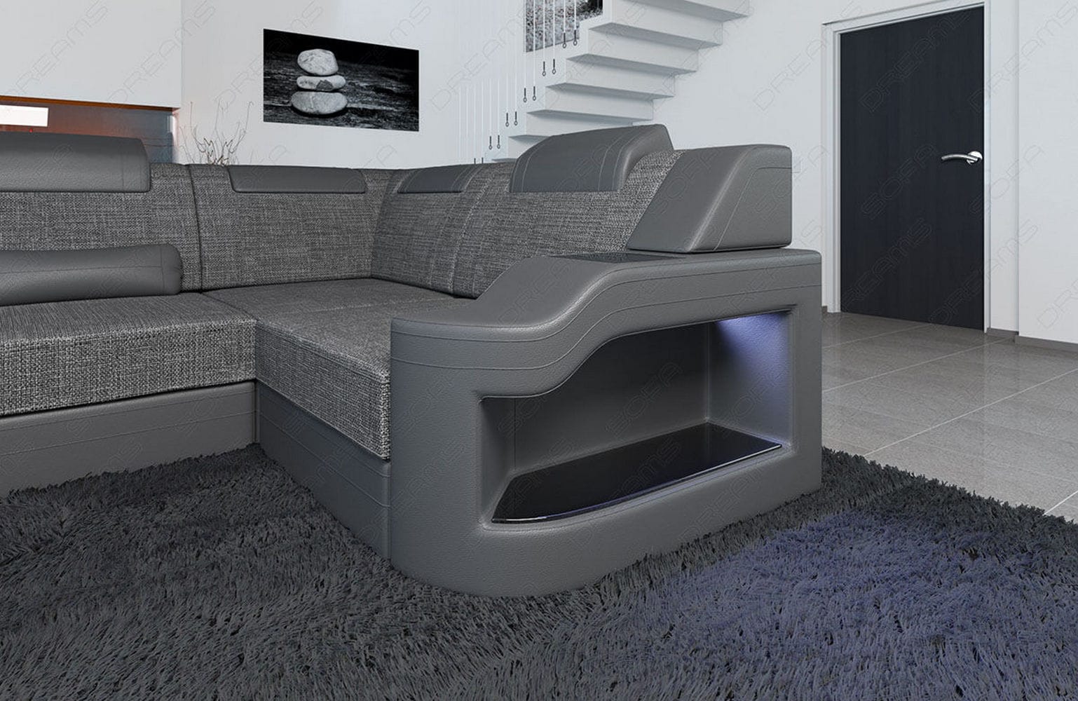 New Look Stoff-Wohnlandschaft Palermo LED Grau-Schwarz
