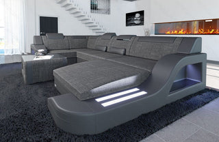 Stoff Wohnlandschaft Palermo U-Form Grau-Schwarz