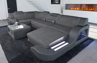 Stoff Wohnlandschaft Palermo U-Form Grau-Schwarz