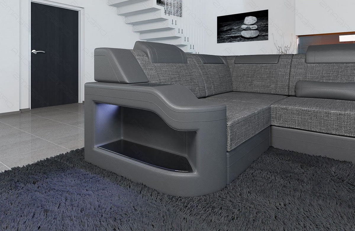Stoff Wohnlandschaft Palermo U-Form Grau-Schwarz