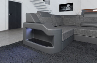 Stoff Wohnlandschaft Palermo U-Form Grau-Schwarz