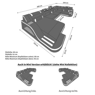 Stoff Wohnlandschaft Palermo U-Form Grau-Schwarz