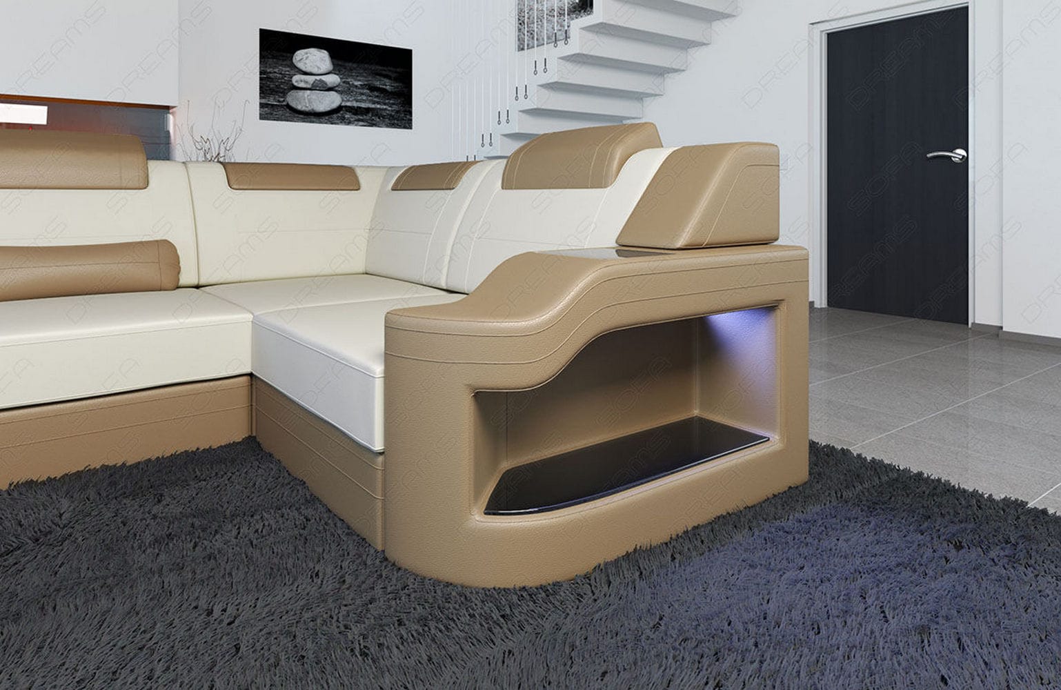 New Look Stoff-Wohnlandschaft Palermo LED Elfenbein-Sandbeige