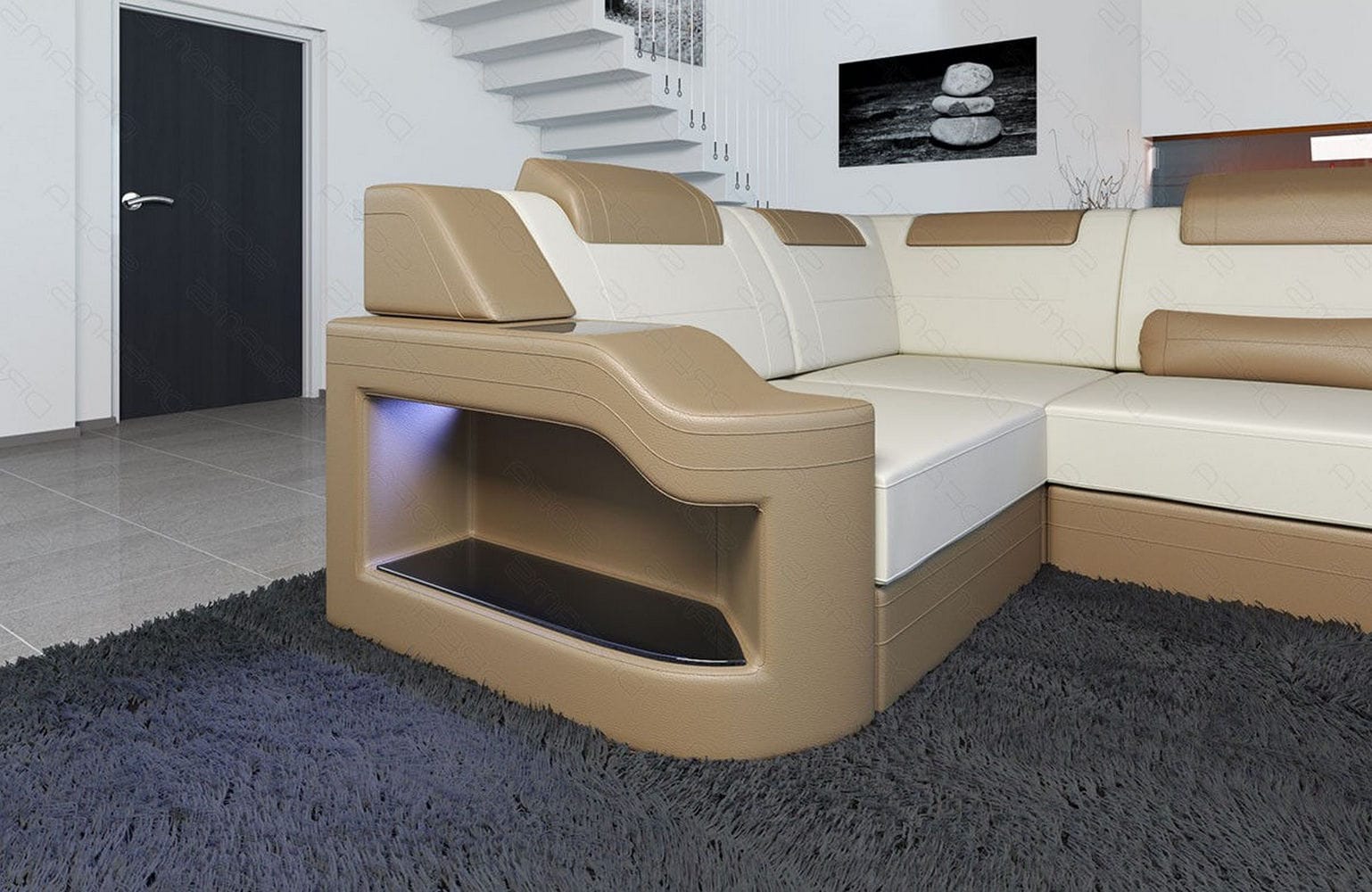 New Look Stoff-Wohnlandschaft Palermo LED Elfenbein-Sandbeige