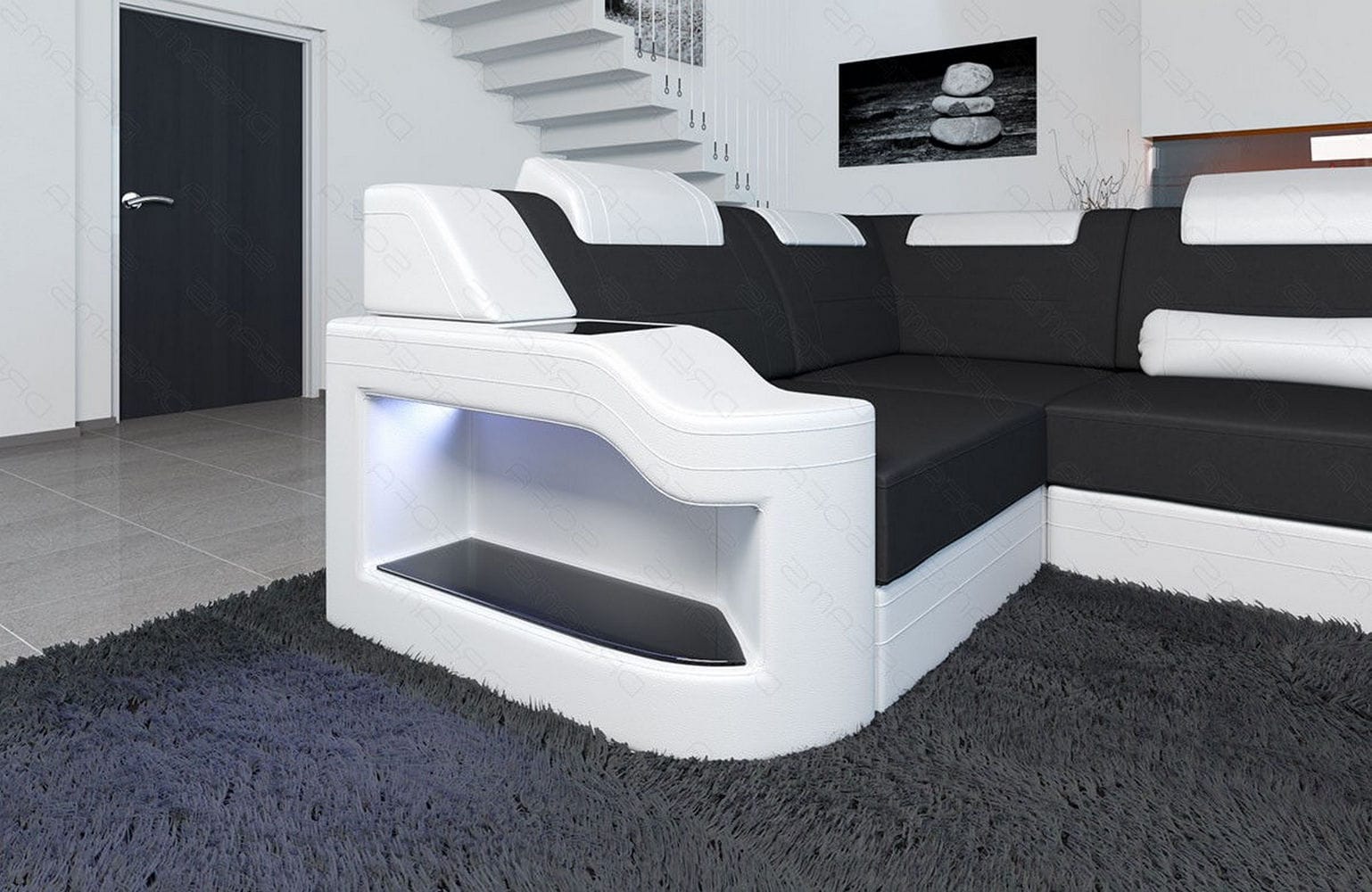 New Look Stoff-Wohnlandschaft Palermo LED Schwarz-Weiß