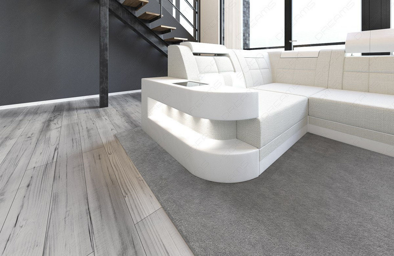 Stoff Wohnlandschaft Wave U-Form mit LED