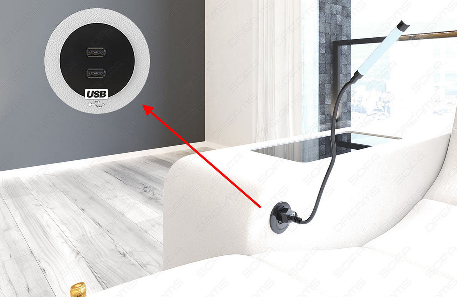 Stoff Wohnlandschaft Wave U-Form mit LED